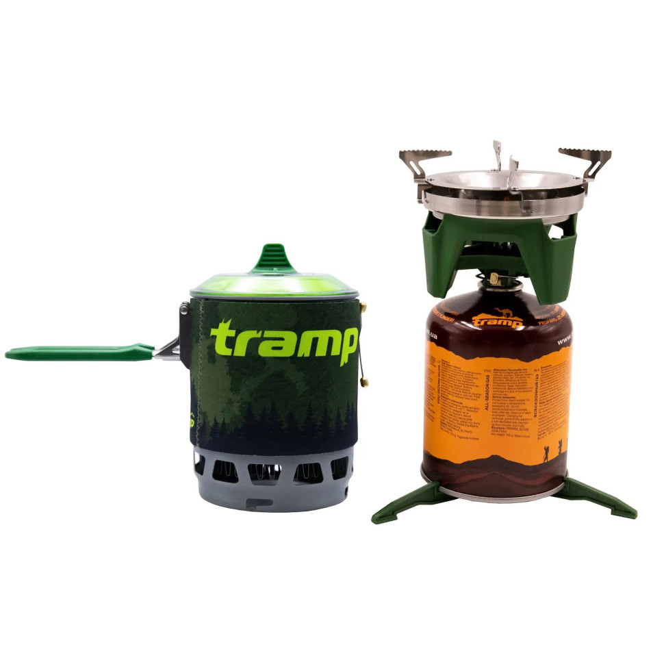 Система для приготовления пищи и газовый баллон 230 грамм Tramp UTRG-049-olive+UTRG-003