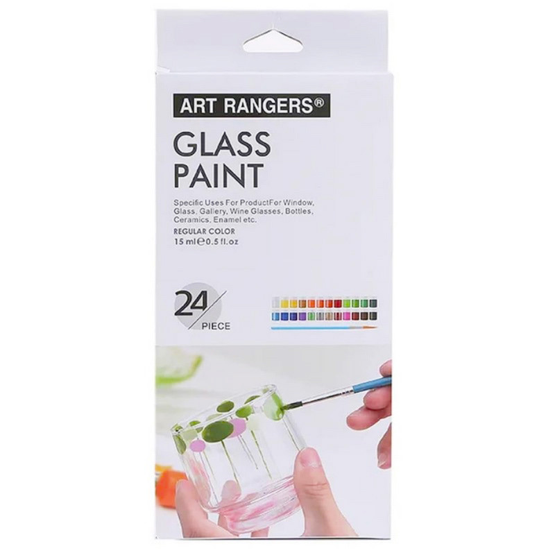 Набір фарб для скла Art Nation GAS2415, 15 мл, 24 кольори, 3 пензлика