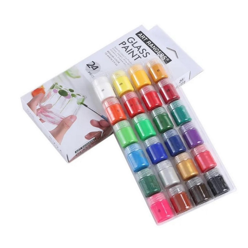 Набір фарб для скла Art Nation GAS2415, 15 мл, 24 кольори, 3 пензлика