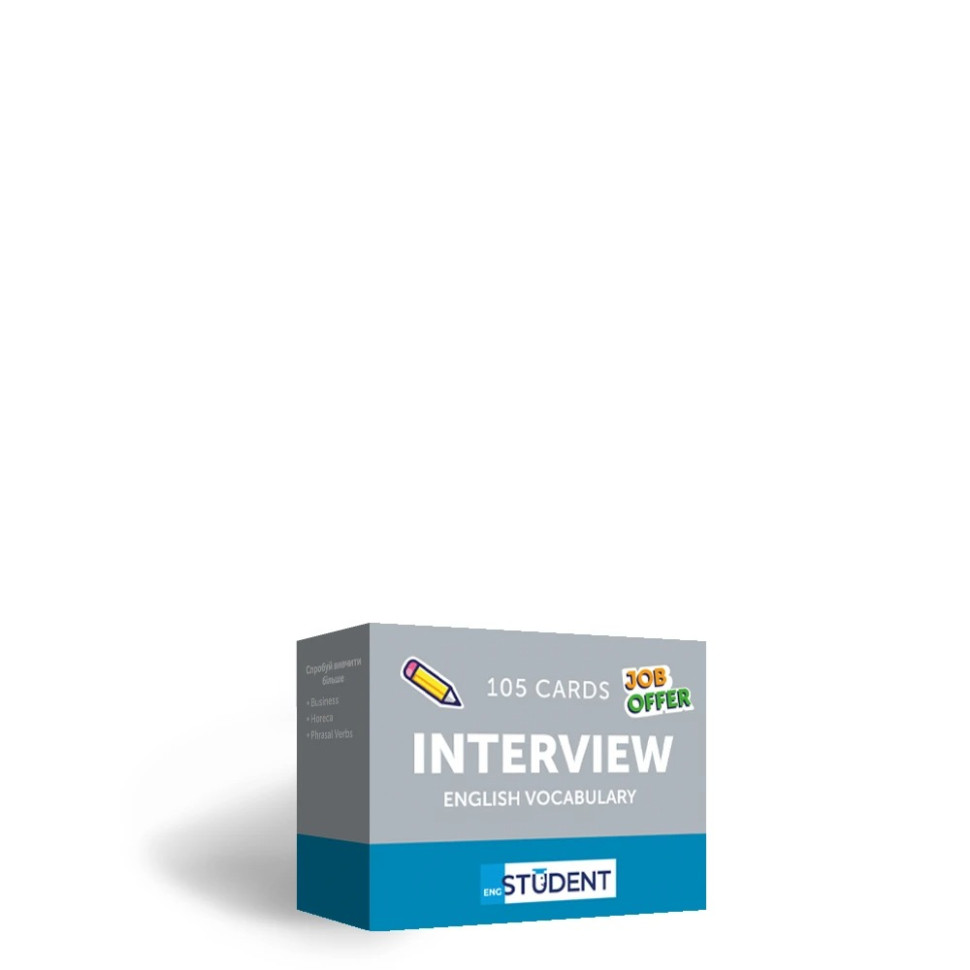 Картки для вивчення англійської мови INTERVIEW ENGLISH VOCABULARY English Student 591225968 англ-укр 105 карток