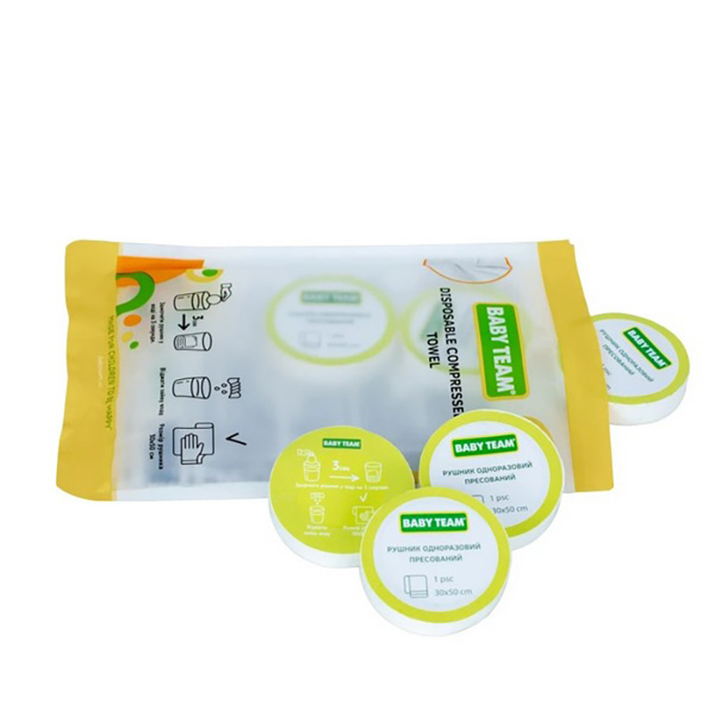 Полотенца одноразовые Baby Team 0155 прессованные 6 штук, вискоза