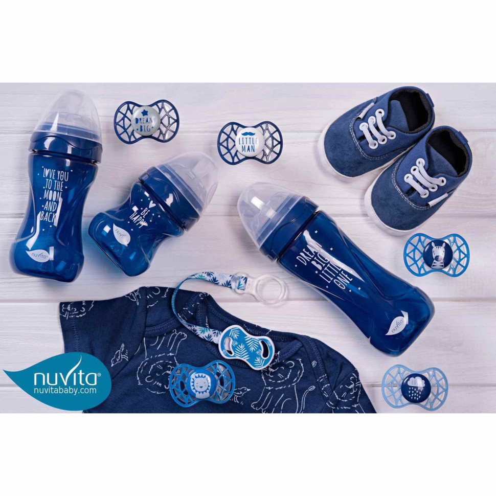 Детская бутылочка Nuvita 6052 Mimic Cool 330мл 4+ Антиколиковая темно-синяя NV6052NIGHTBLUE