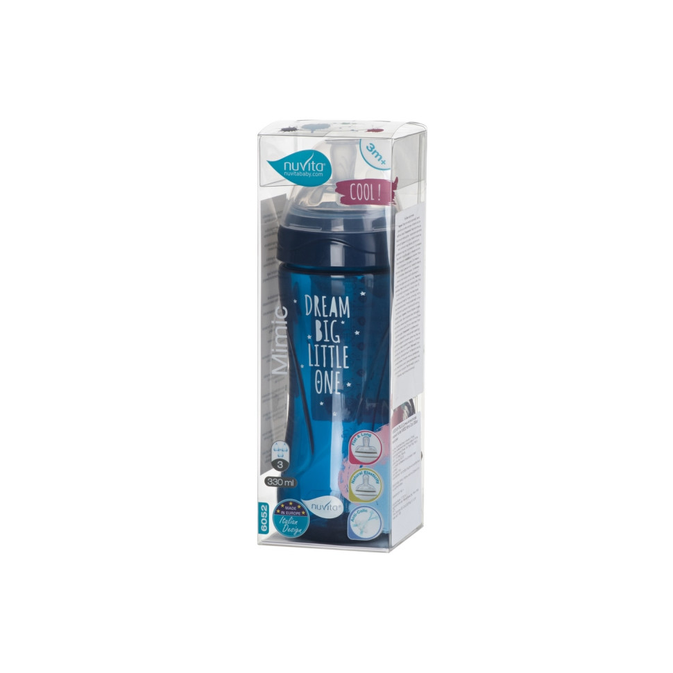 Детская бутылочка Nuvita 6052 Mimic Cool 330мл 4+ Антиколиковая темно-синяя NV6052NIGHTBLUE