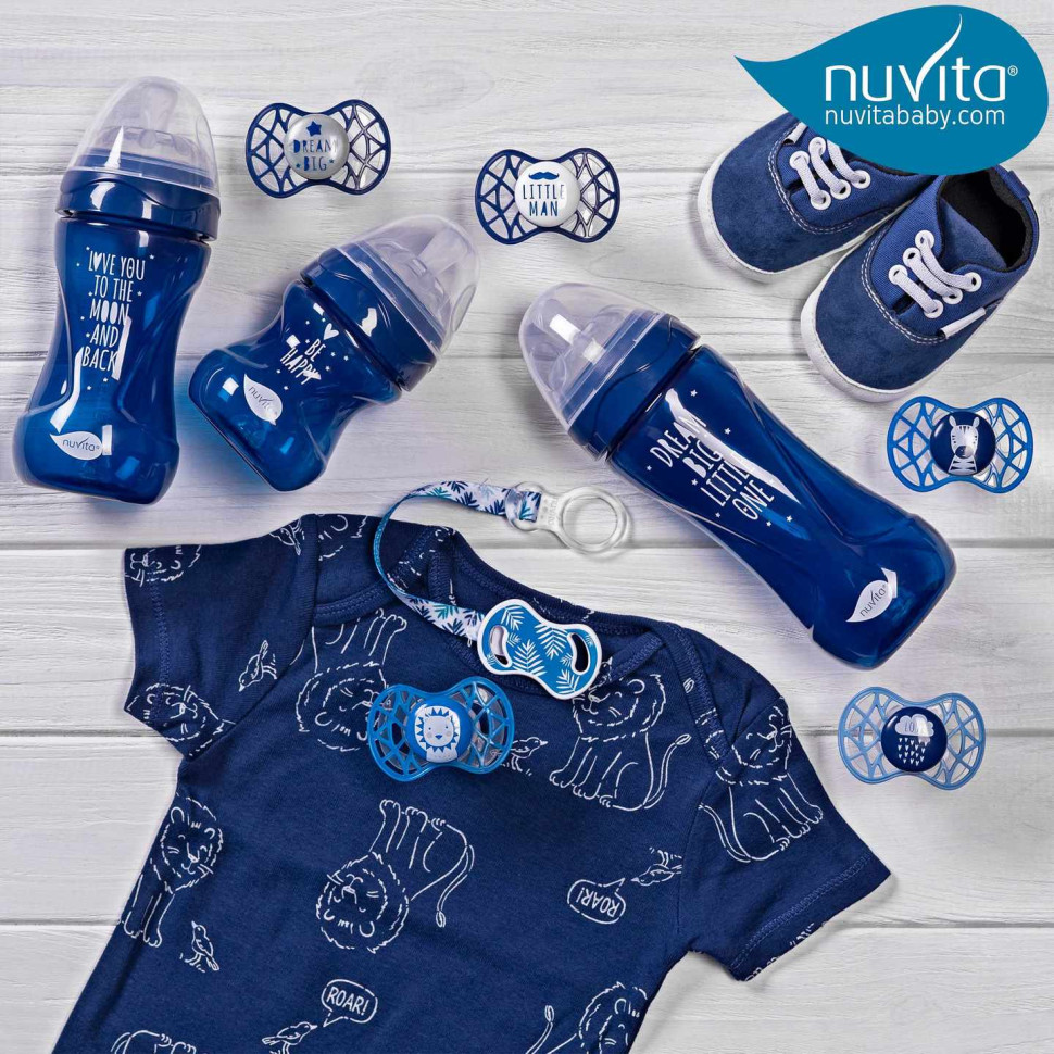 Детская бутылочка Nuvita 6052 Mimic Cool 330мл 4+ Антиколиковая темно-синяя NV6052NIGHTBLUE