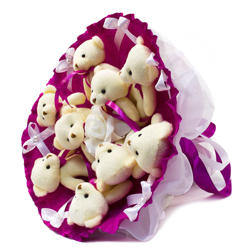 Букет з іграшок Ведмедики 9 фуксія 5351IT