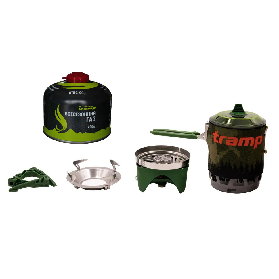 Система для приготовления пищи и газовый баллон 230 грамм Tramp UTRG-115-olive+UTRG-003