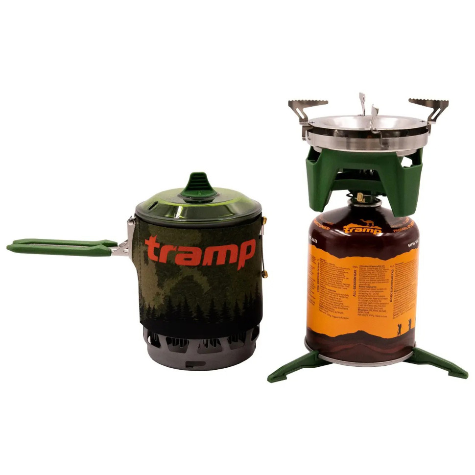 Система для приготовления пищи и газовый баллон 230 грамм Tramp UTRG-115-olive+UTRG-003