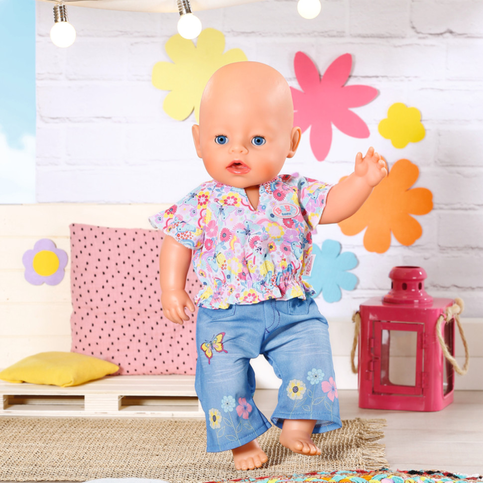 Одежда для куклы ЦВЕТОЧНЫЙ ДЖИНС BABY born 832677 43 см