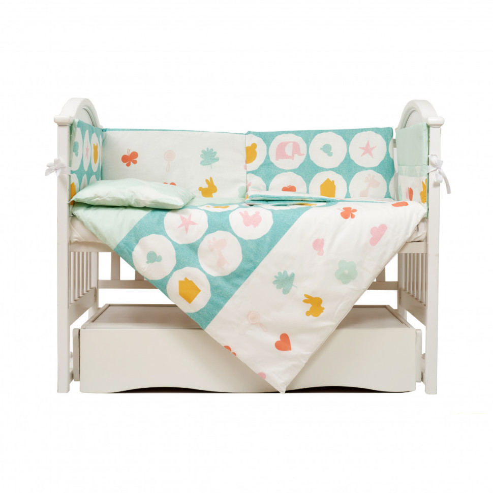 Постільний комплект білизни Animals mint Twins 4091-E-021 Eco Line 6 елементів