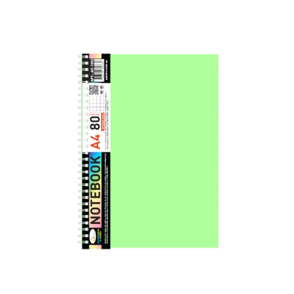Блокнот А4 Апельсин АП-1502(Light Green) 80 листов, пружина сбоку