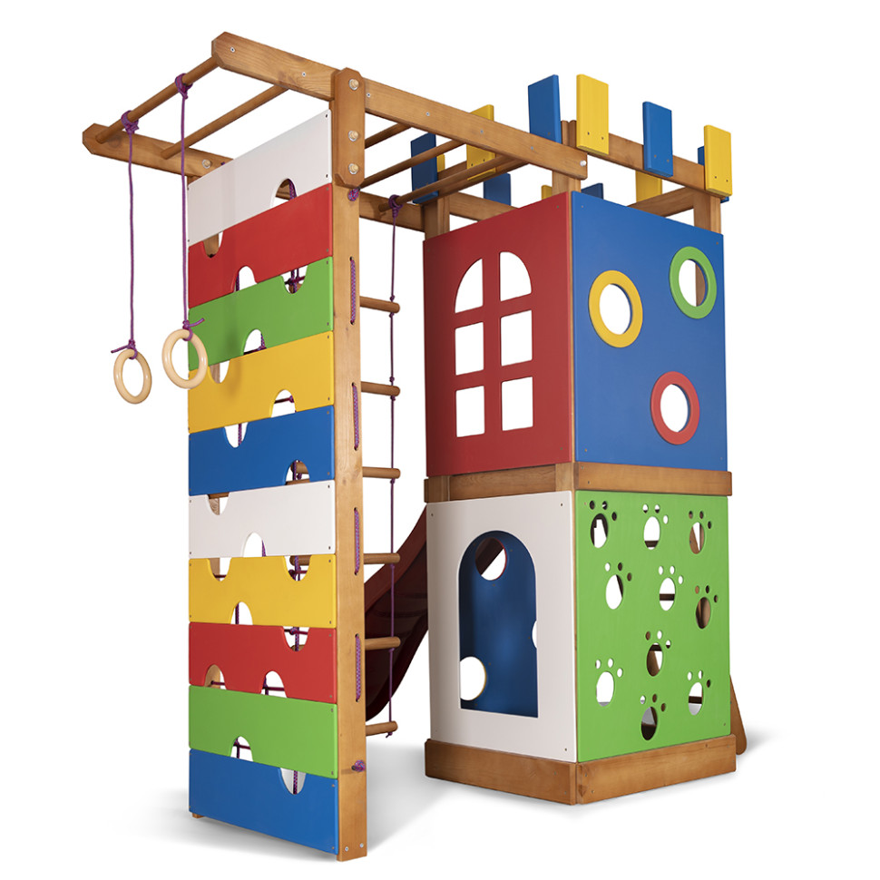 Детский игровой комплекс для дома SportBaby Babyland-16 с кольцами и горкой