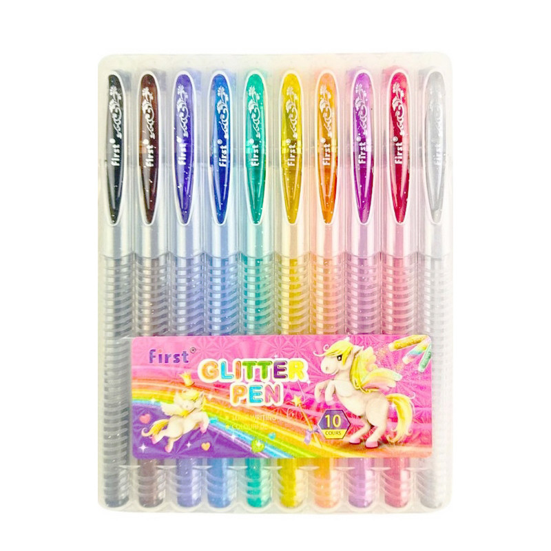 Набор гелевых ручек с глиттером Bambi 9838-10, 10 штук, 10 цветов, PVC BOX с петлей