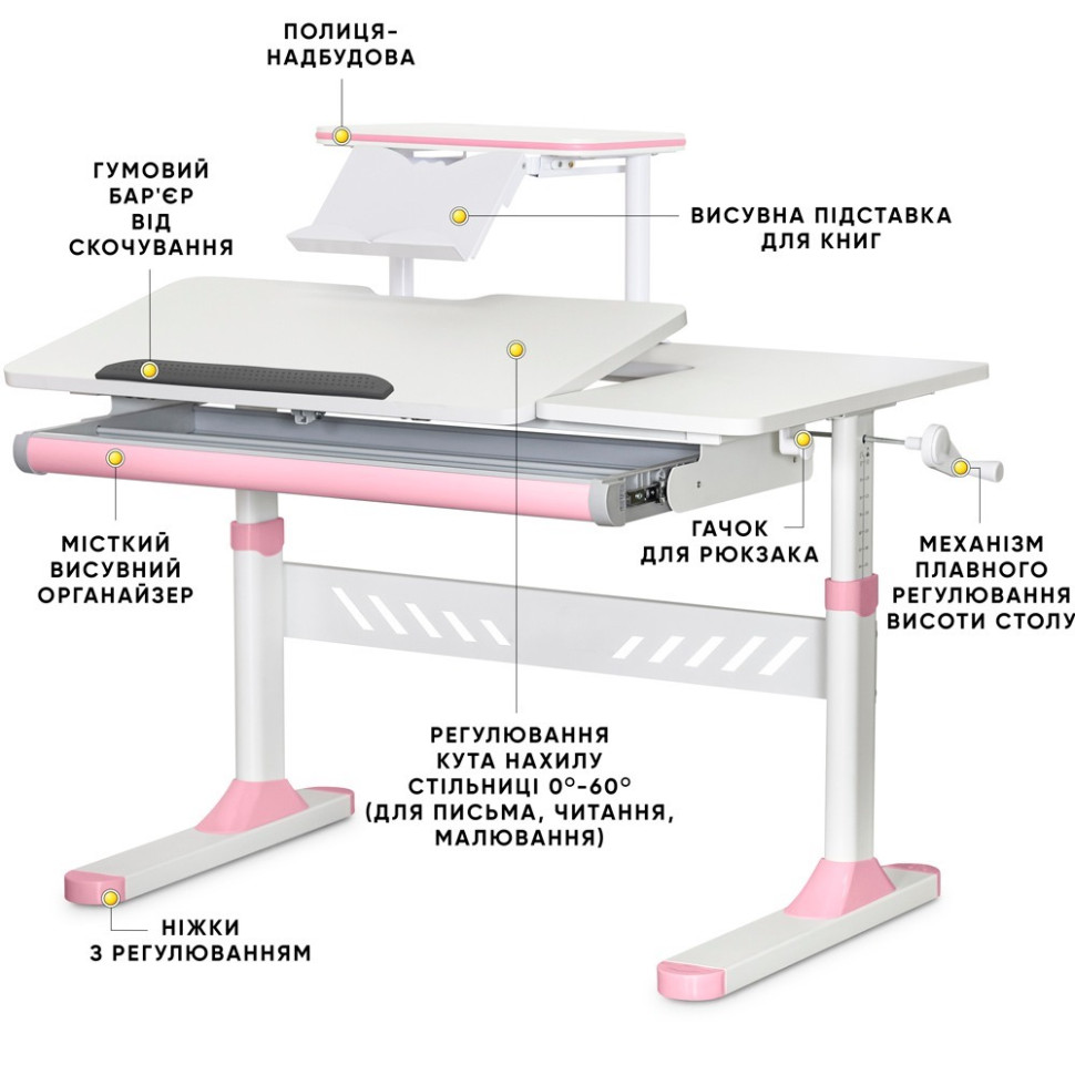 Детская парта TH-310 ErgoKids TH-310 W/PN + BD-S30 PN, с полкой 