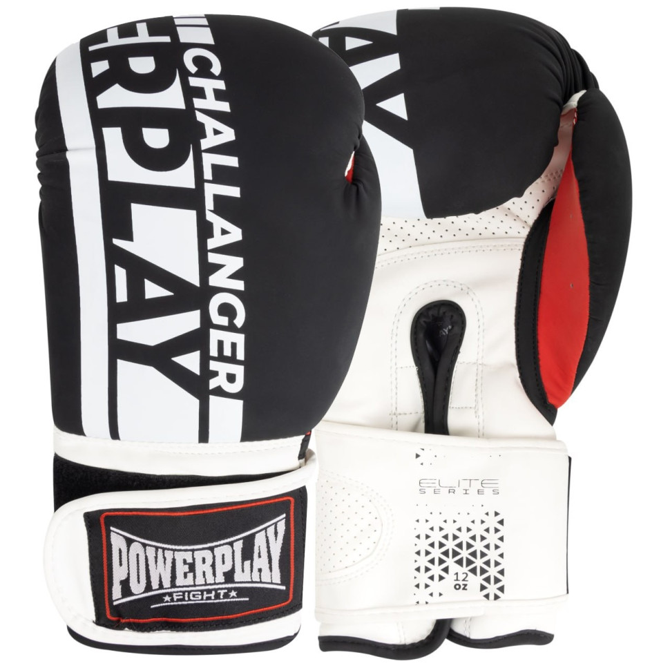 Боксерские перчатки 3086 Matt Challenger PowerPlay PP_3086_14oz_Bl/White, Черно-Белые 14 унций