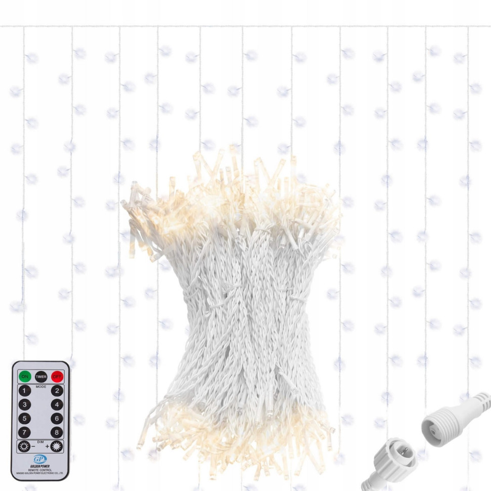 Гирлянда бахрома уличная LED Pilot CL4001 Warm Springos CL4001 White 3 x 3 м, наружная