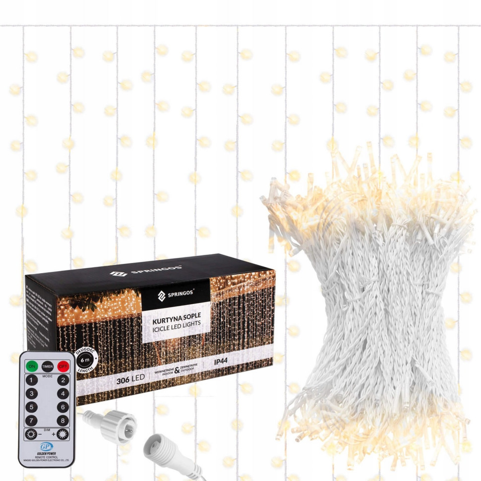 Гирлянда бахрома уличная LED Pilot CL4001 Warm Springos CL4001 White 3 x 3 м, наружная