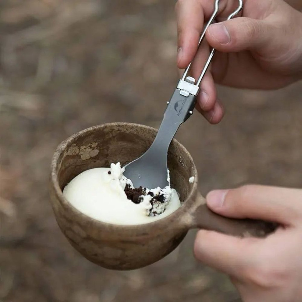 Ложка складана з титану Naturehike Titanium NH19C001-J 6927595734773 з мішечком, сірий