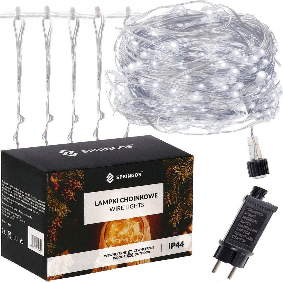 Гирлянда водопад (штора) Springos CL0098, 2 x 2 м 400 LED, Cold White