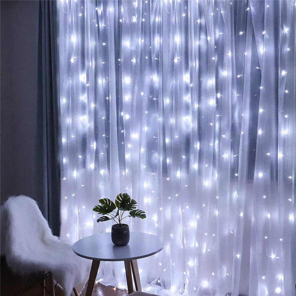 Гирлянда водопад (штора) Springos CL0098, 2 x 2 м 400 LED, Cold White