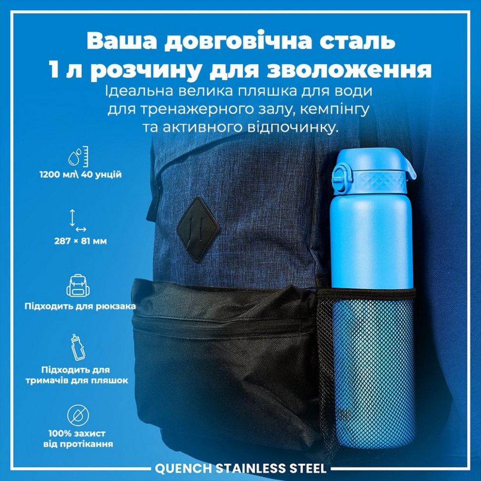 Пляшка для води металева Stainless Steel ION8 I8SS1000BLU 1200 мл, Blue