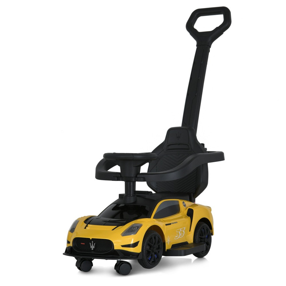 Дитяча каталка-толокар 2 в 1 Bambi M 5106-6 жовтий, з батьківською ручкою