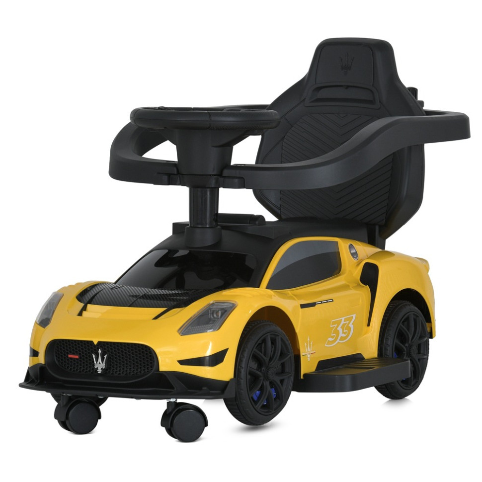 Дитяча каталка-толокар 2 в 1 Bambi M 5106-6 жовтий, з батьківською ручкою