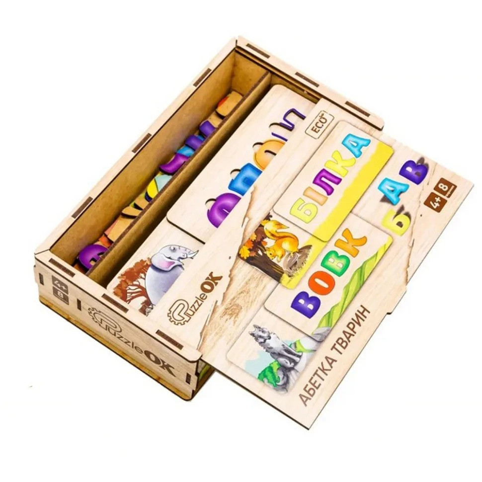 УЦЕНКА!!! Развивающая деревянная игрушка-пазл Азбука животных PuzzleOK Puz-91768-UC