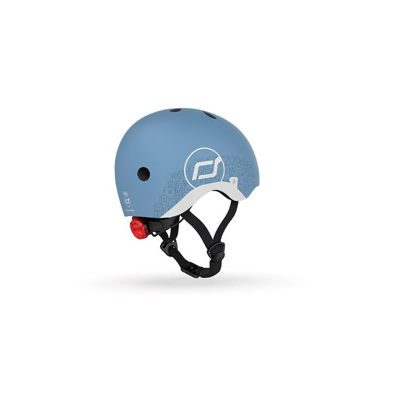 Шолом захисний дитячий Scoot and Ride SR-210225-STEEL, світловідбивний сіро-синій, з ліхтариком, 45-51 см