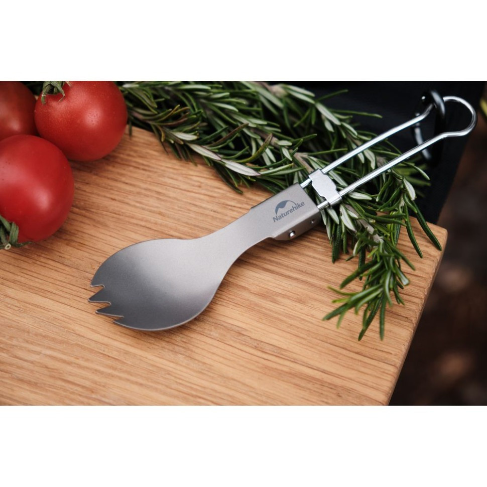 Ложко-виделка титанова складана Naturehike NH19C001-J 6927595734766 з мішечком, сірий