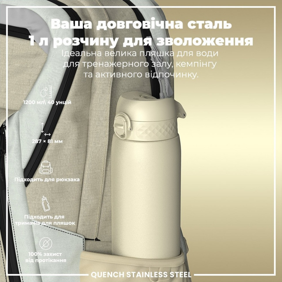 Пляшка для води металева Stainless Steel ION8 I8SS1000CWHI 1200 мл, Creamy White