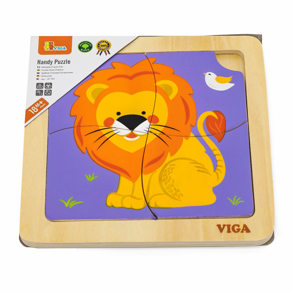 Деревянный мини-пазл Лев Viga Toys 51316, 4 элемента