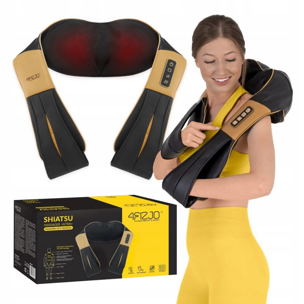 Накидка-массажер для шеи и спины Shiatsu Ultra+ 4FIZJO 4FJ0566 аккумуляторная, Black/Gold