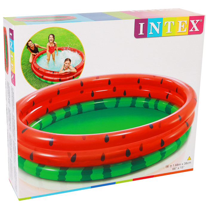 Дитячий басейн Intex 58448 Кавун, 168-38 см, 3 кільця, 581л