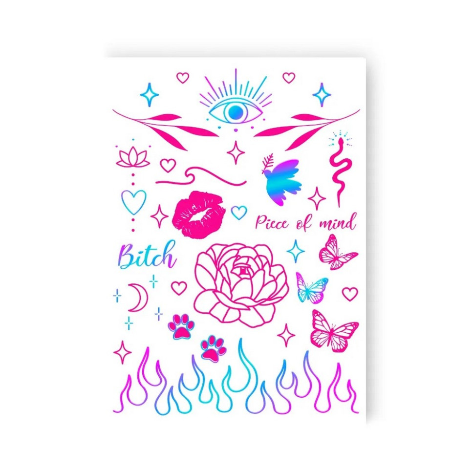 Набор временных татуировок «Pink mood» TATTOOSHKA LB-184 голограмма                                                                      