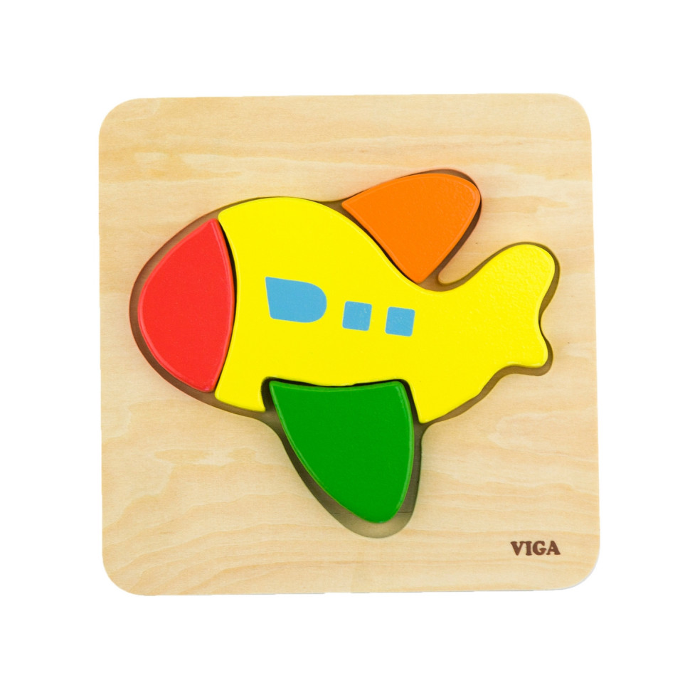 Деревянный мини-пазл Самолетик Viga Toys 50173, 4 элемента
