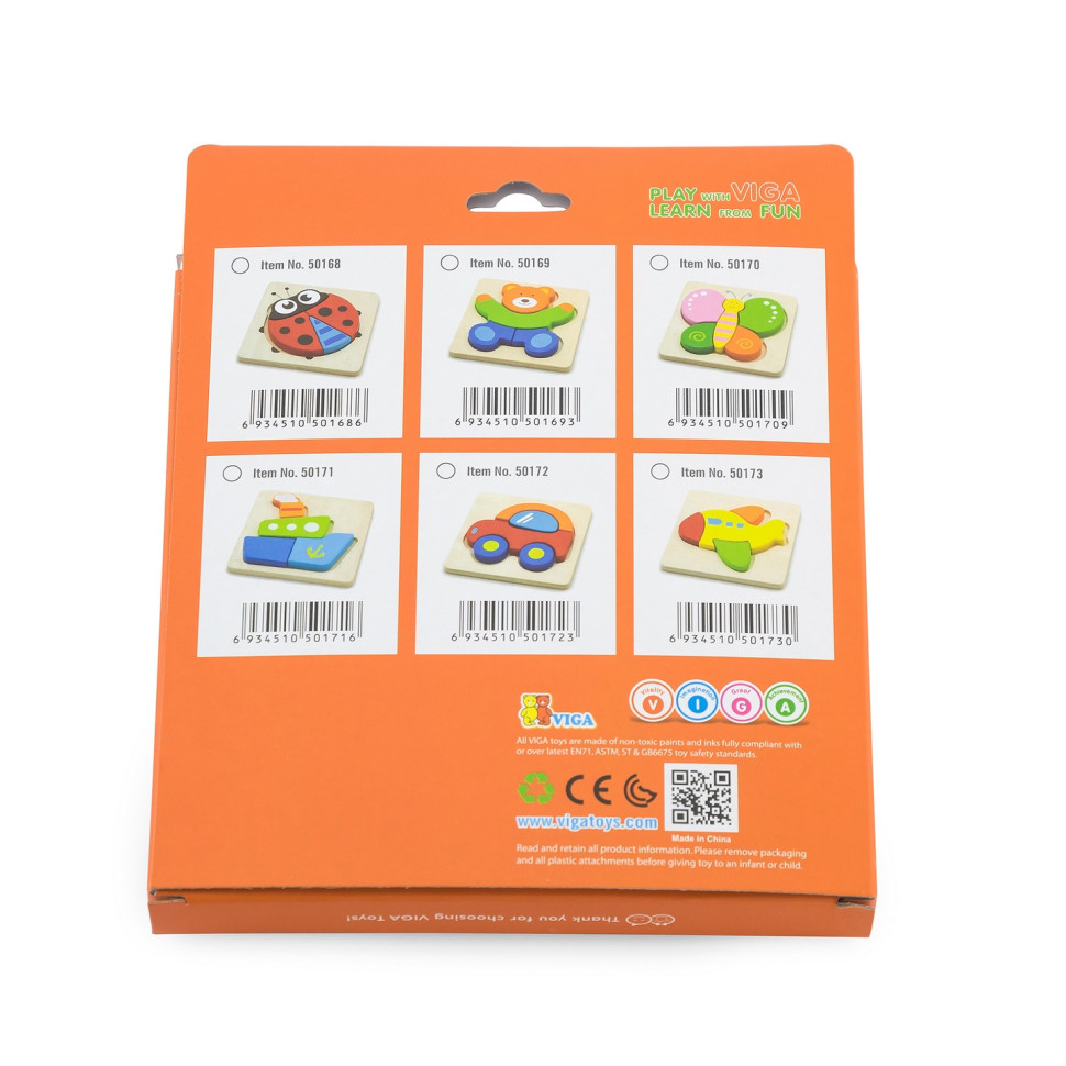 Деревянный мини-пазл Самолетик Viga Toys 50173, 4 элемента