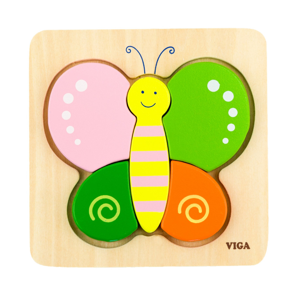 Деревянный мини-пазл Бабочка Viga Toys 50170, 5 элементов