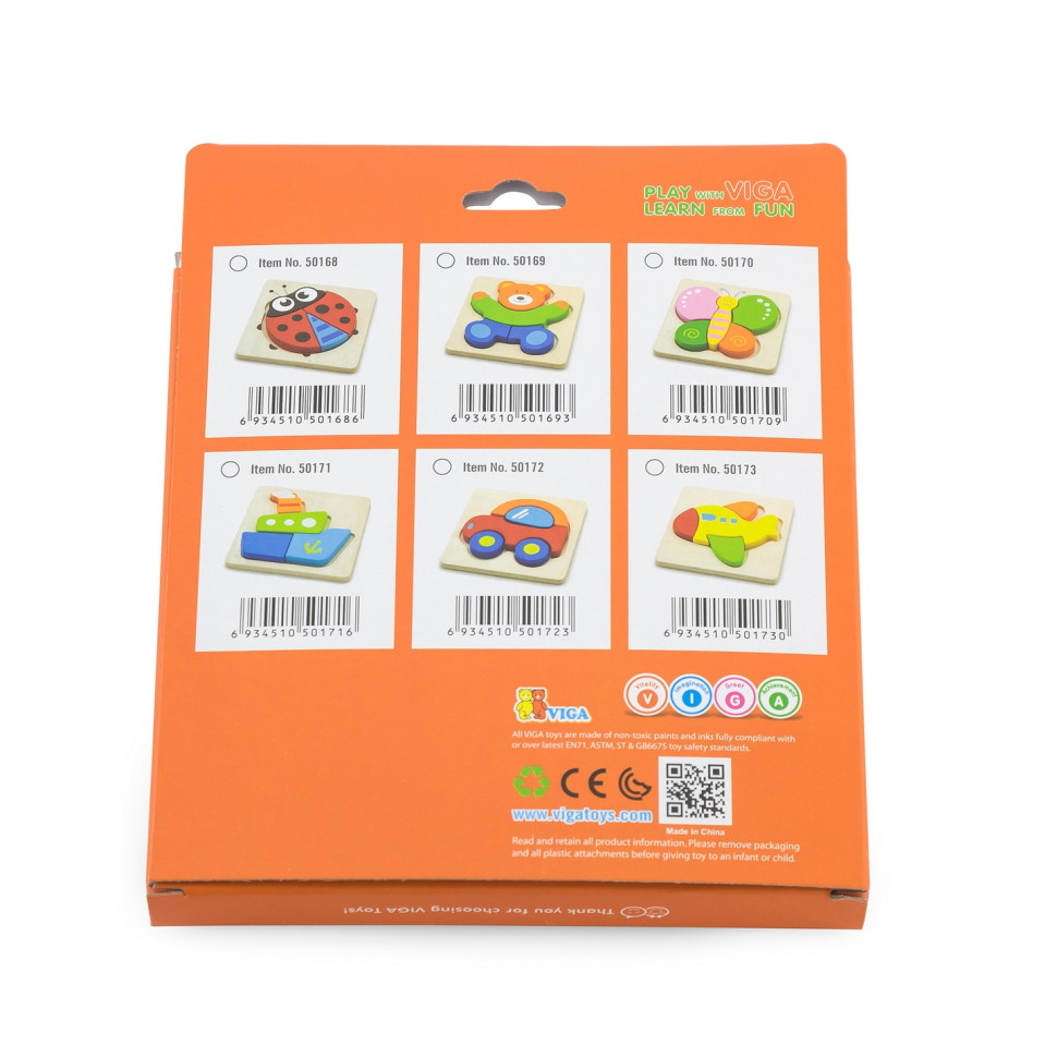 Деревянный мини-пазл Бабочка Viga Toys 50170, 5 элементов