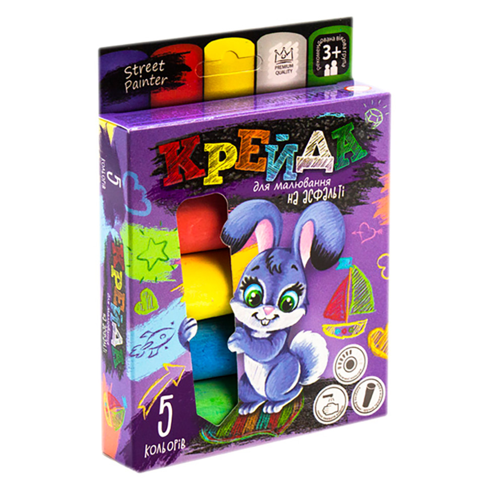 Крейда для малювання на асфальті Danko Toys MEL-01-03U 5 шт, велика, Укр