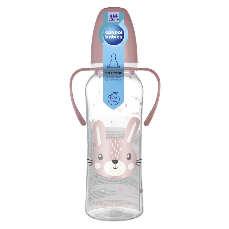 Дитяча стандартна пляшечка з ручками Cute animals Canpol babies 11/845_pin 250 мл