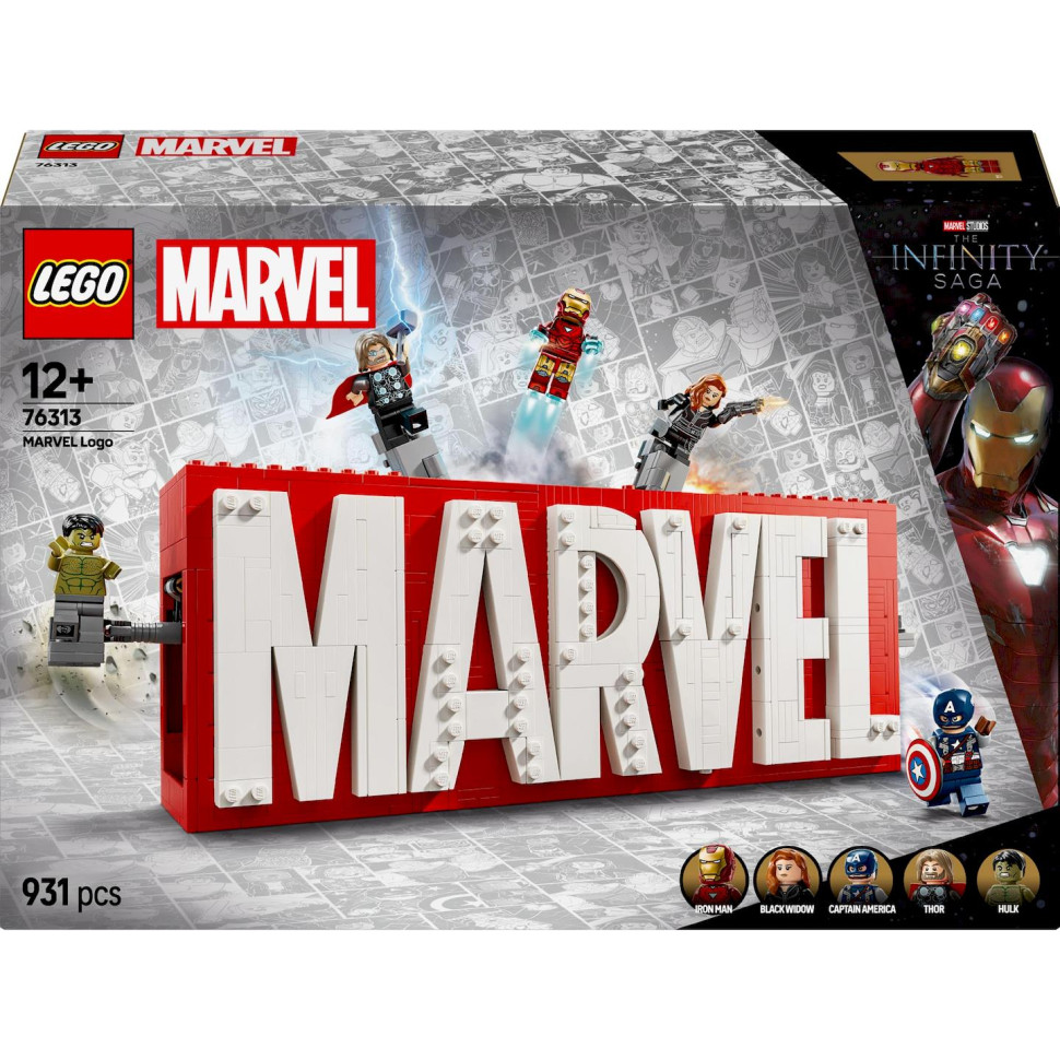 Конструктор LEGO Super Heroes Логотип і мініфігурки MARVEL 76313, 931 деталь 