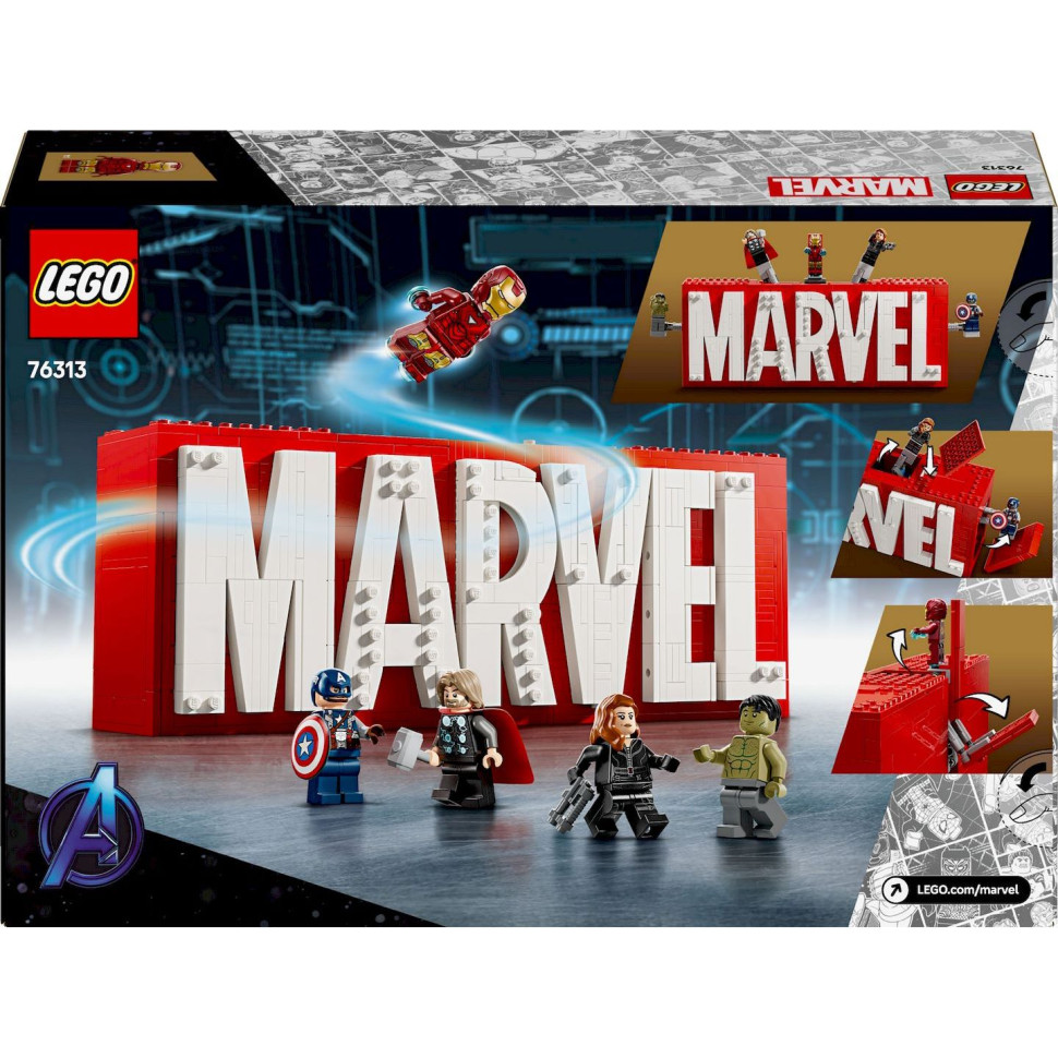 Конструктор LEGO Super Heroes Логотип і мініфігурки MARVEL 76313, 931 деталь 