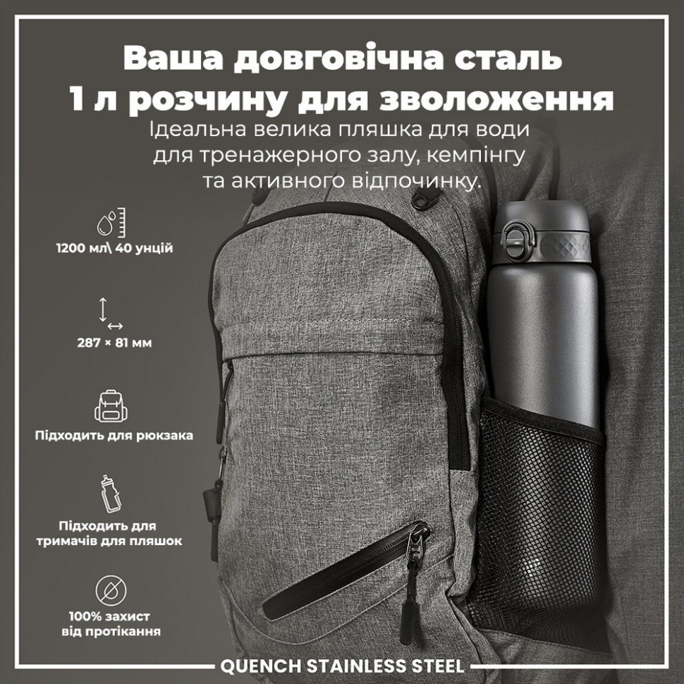 Пляшка для води металева Stainless Steel ION8 I8SS1000GRY 1200 мл, Grey