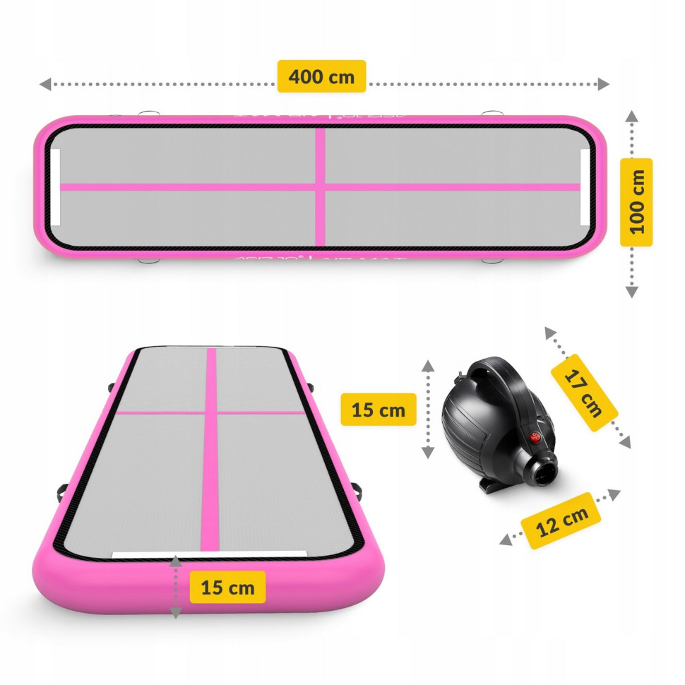 Мат надувной гимнастический  Air Track Mat 4FIZJO P-5907739311788, 400 x 100 x 15 см, White/Pink