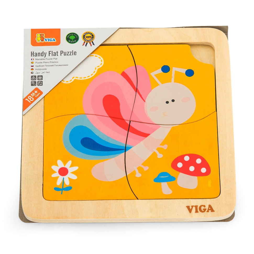 Деревянный мини-пазл Бабочка Viga Toys 50136, 4 элемента