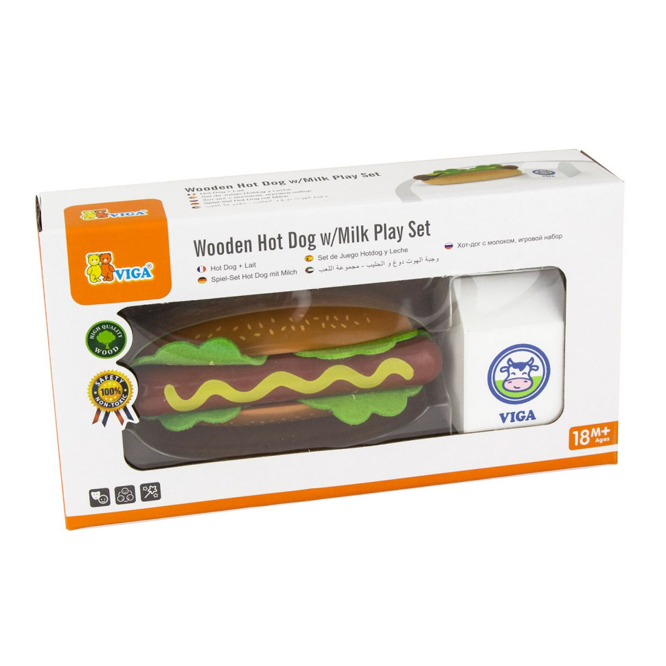 Дерев'яні хот-дог та молоко Viga Toys 51601 іграшкові продукти