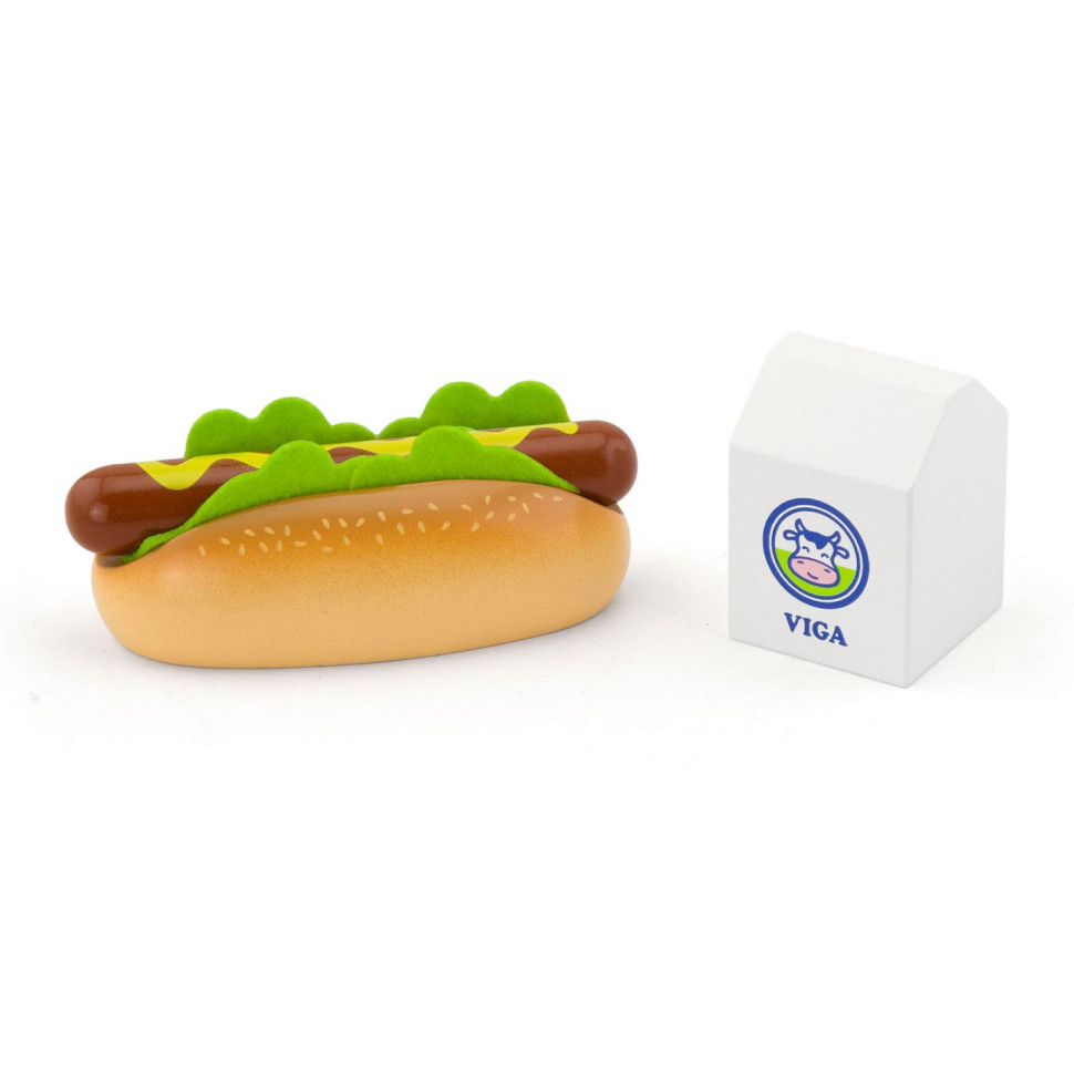 Дерев'яні хот-дог та молоко Viga Toys 51601 іграшкові продукти