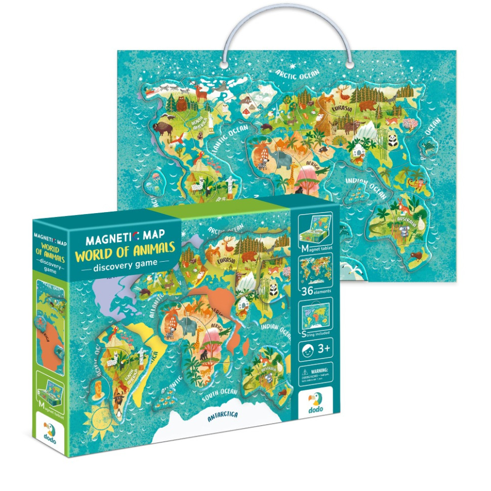 Детская магнитная карта мира животных DoDo Toys 200267, 36 элементов