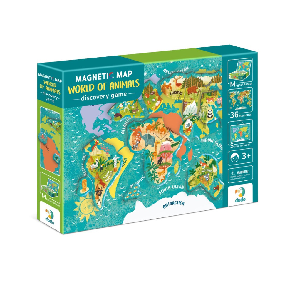 Детская магнитная карта мира животных DoDo Toys 200267, 36 элементов