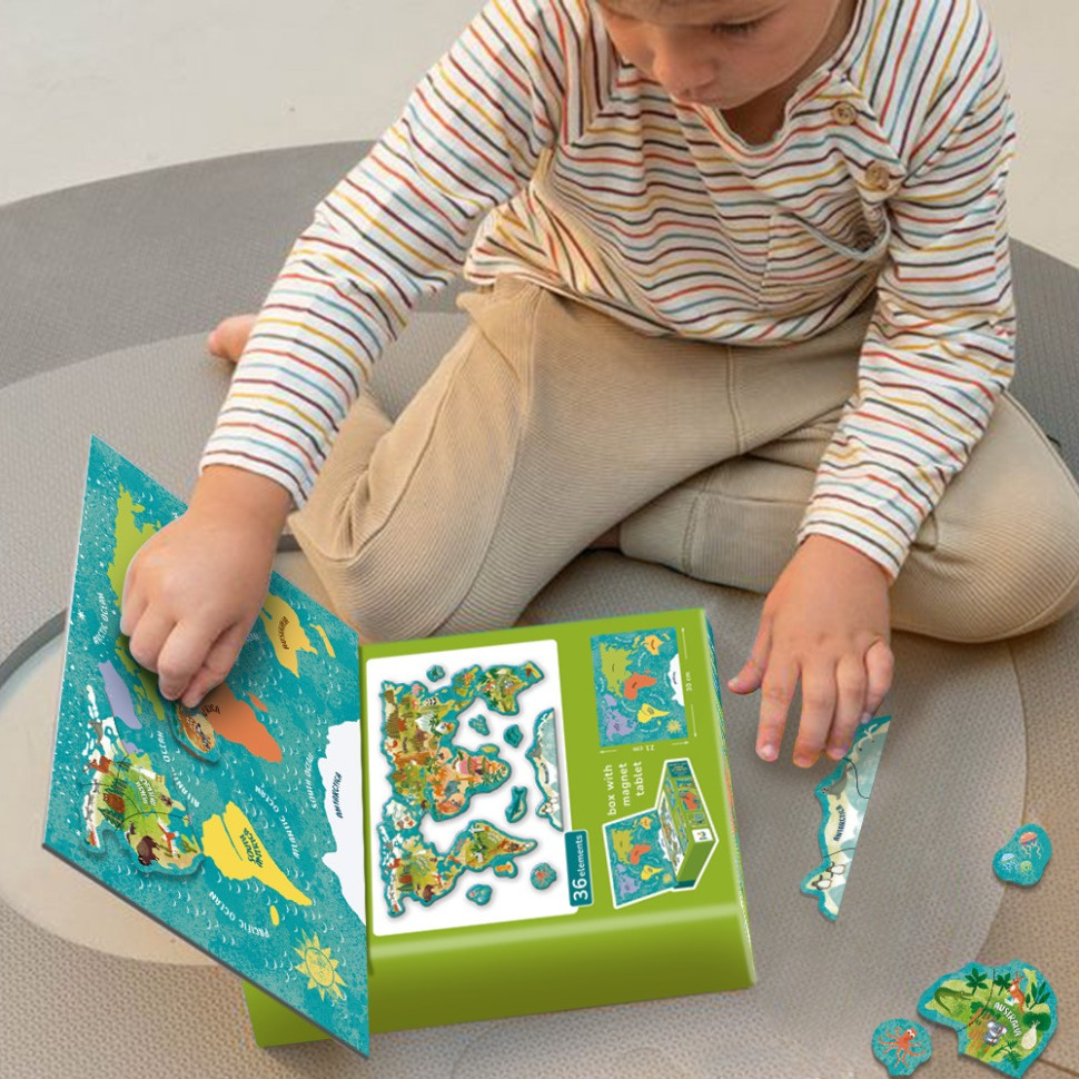 Детская магнитная карта мира животных DoDo Toys 200267, 36 элементов